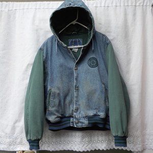 Vintage Used Curfew Brand Lined Hooded Jeans Bomber Jacket SZ M